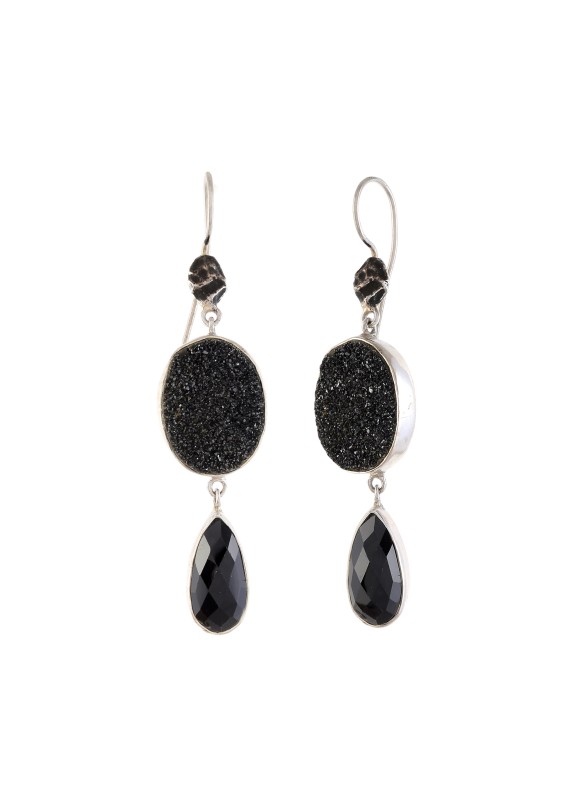 925 Sterling silver Earrings with Black Onyx & Druzy