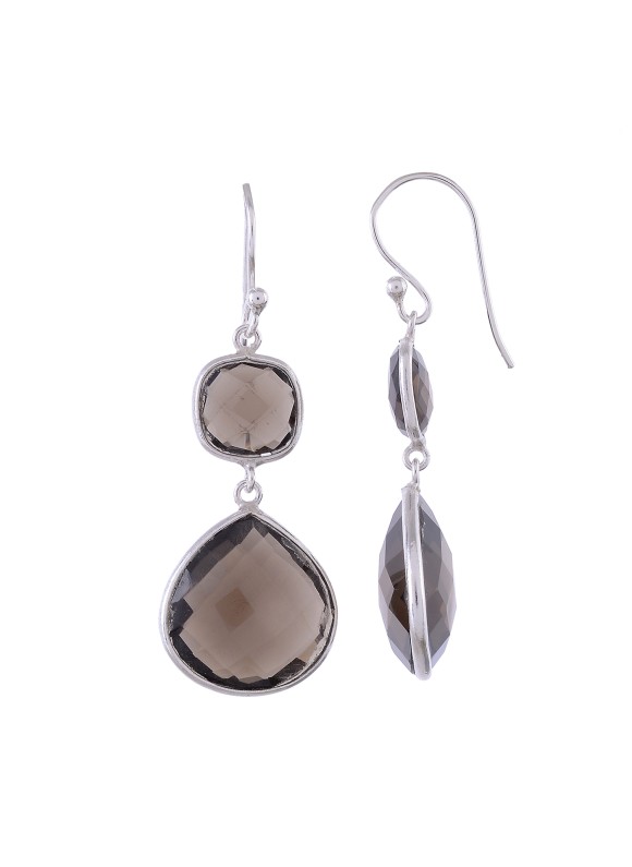 925 Sterling silver Cut Stone Smoky Quartz Earrings