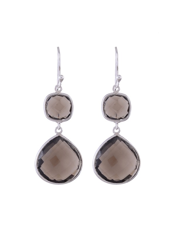 925 Sterling silver Cut Stone Smoky Quartz Earrings