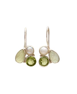 925 Sterling silver Earrings with Prehnite, Peridot & Pearl