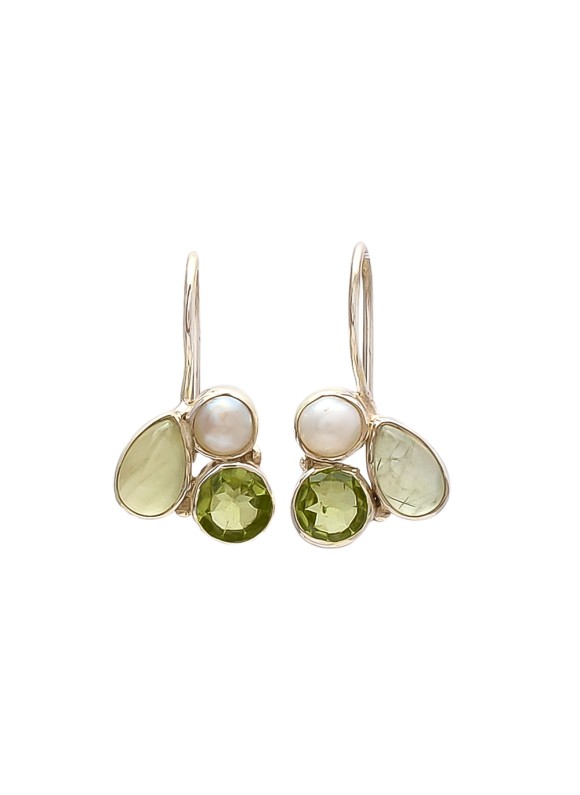 925 Sterling silver Earrings with Prehnite, Peridot & Pearl