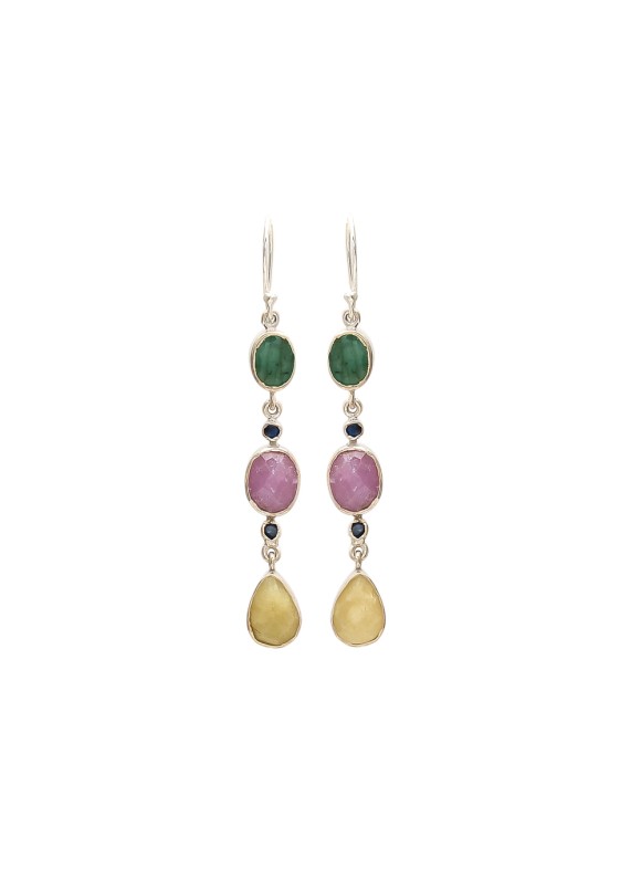 925 Sterling silver Emerald, Ruby & Sapphire Earrings