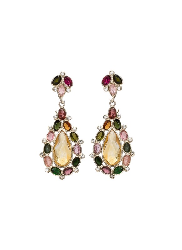 925 Sterling silver Tourmaline & Citrine Gold Polishing Silver Earring