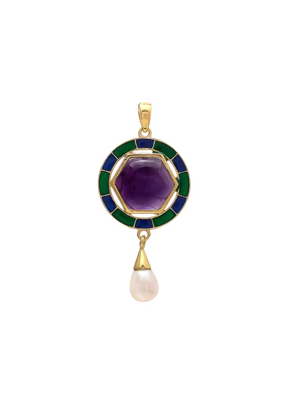 925 Sterling silver Pendant with Amethyst & Pearl