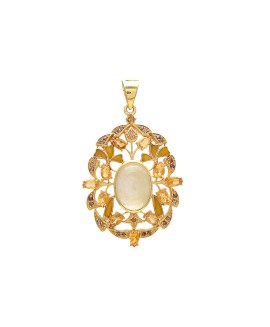 925 Sterling silver Cabochon Golden Rutile & Cut Stone Citrine Pendant with Gold Polish & Enamel