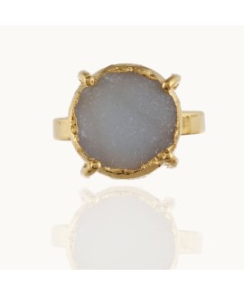 925 Sterling silver Cabochon Druzy Rings with Gold Polish