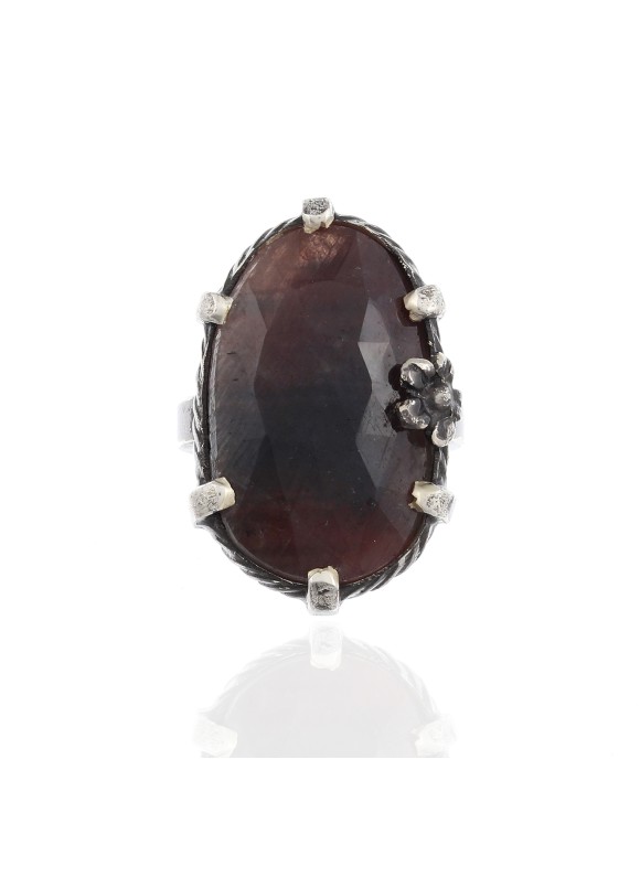 925 Sterling silver Cut Stone Wonder Sapphire Rings with Black Rhodium
