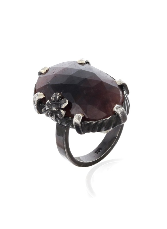 925 Sterling silver Cut Stone Wonder Sapphire Rings with Black Rhodium