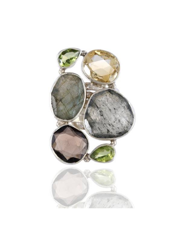 925 Sterling silver Peridot, Citrine, Smoky quartz, Labradorite & Black Rutile Rings