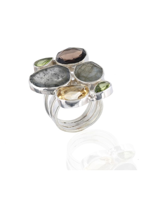 925 Sterling silver Peridot, Citrine, Smoky quartz, Labradorite & Black Rutile Rings