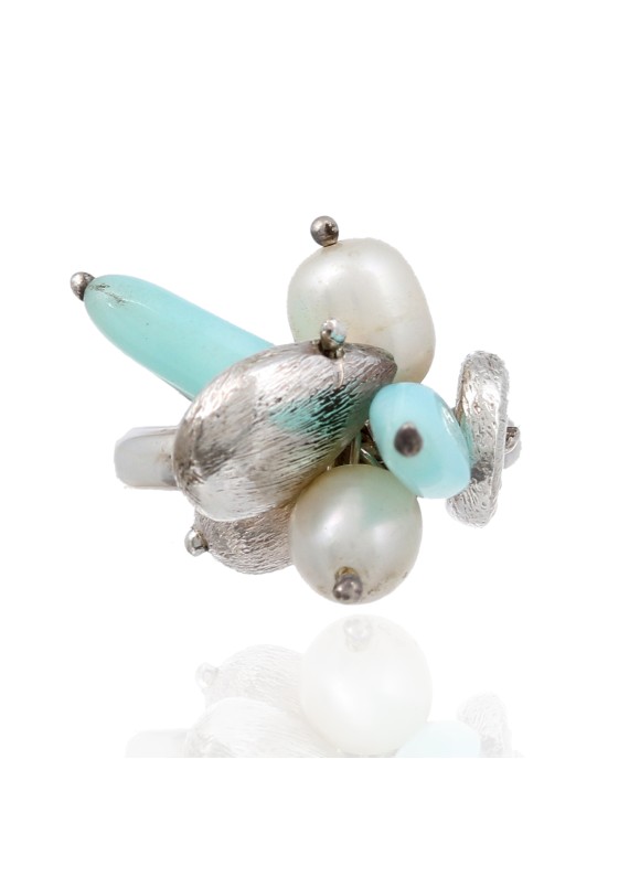 925 Sterling silver Pearl & Dyed Blue Opal Rings