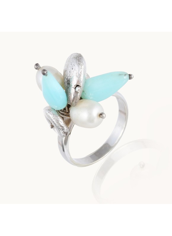 925 Sterling silver Pearl & Dyed Blue Opal Rings