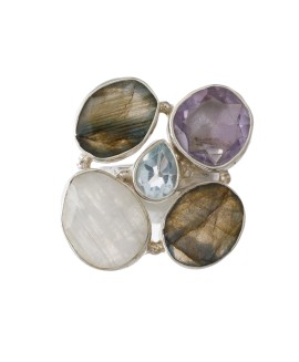 925 Sterling silver Amethyst, Blue topaz, Labradorite & Rainbow moonstone Rings 
