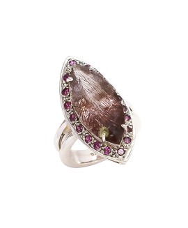 925 Sterling silver Cabachon Moss Amethyst & Tourmaline Rings