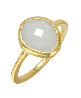 925 Sterling silver Cabochon Aquamarine Rings with Gold Polish