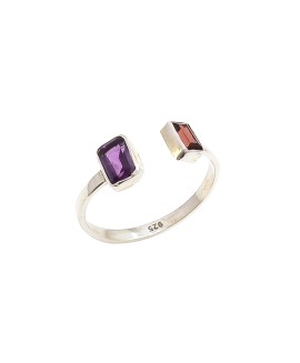 Free Size 925 Sterling silver Cut Stone Amethyst & Garnet Rings