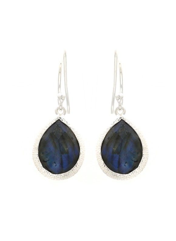 925 Sterling Silver Faceted Labradorite Gemstone Dangle Earrings 