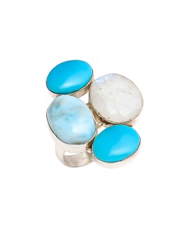 925 Sterling silver Cabochon Arizona Turquoise, Larimar & Rainbow Moonstone Rings