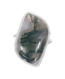 925 Sterling silver Cabochon Moss Agate Rings