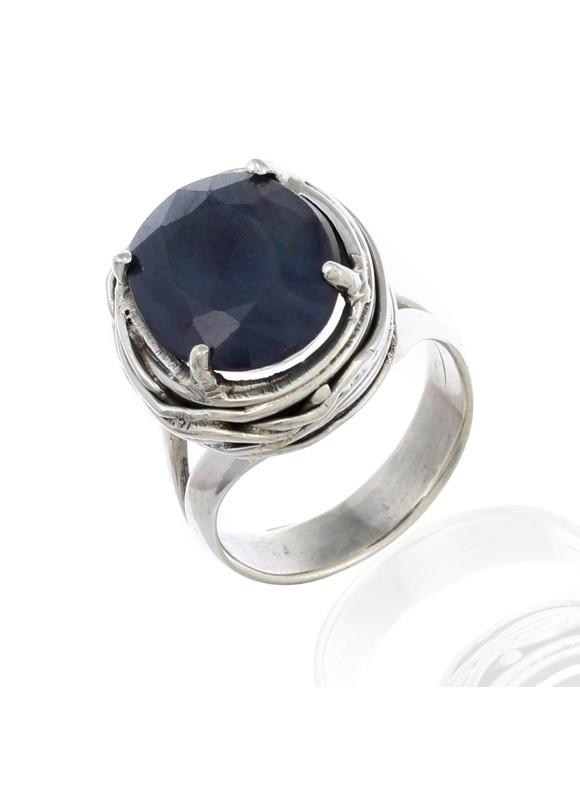 925 Sterling Silver Cut Stone Sapphire Rings